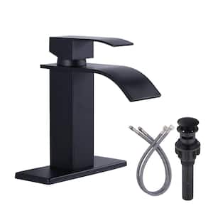 4 in. Centerset Single Handle High Arc Bathroom Faucet with Drain Kit Included in Black