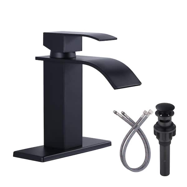 IVIGA 4 in. Centerset Single Handle High Arc Bathroom Faucet with Drain Kit Included in Black