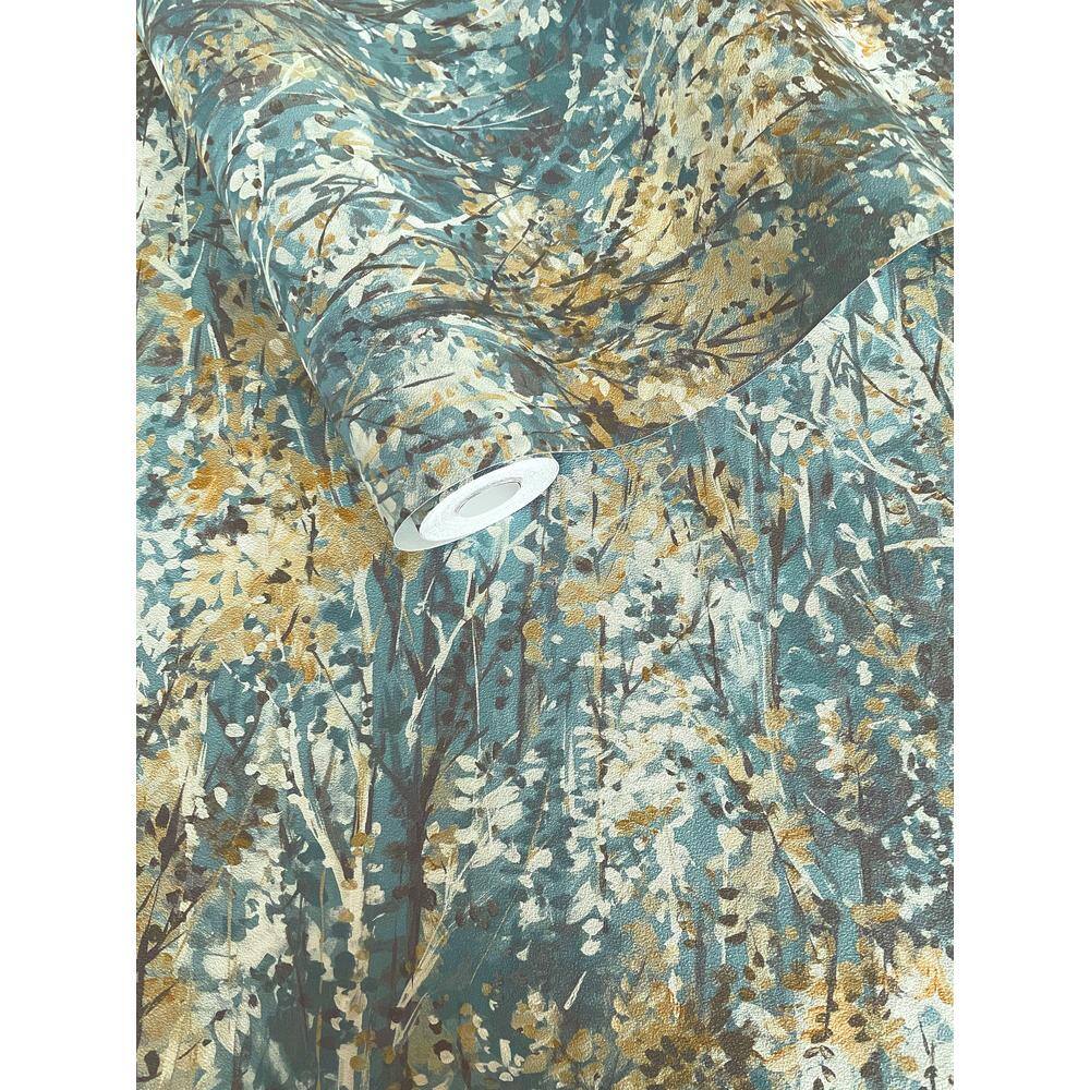 Teal and Beige Non-Pasted Tropical Forest Wallpaper Roll