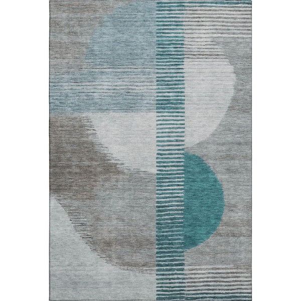 Mayfield Premium Machine Washable Abstract AMF2001 Teal 5 ft. x 7 ft. 6 in. Area Rug