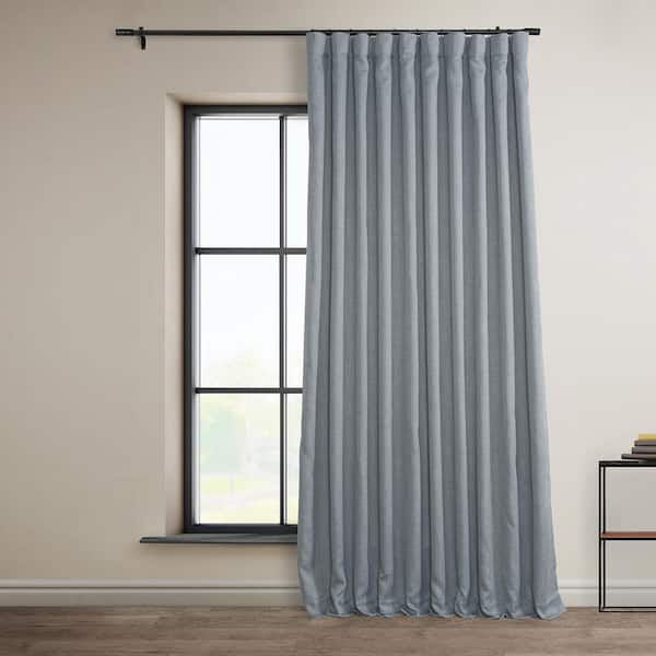 Heather Grey Faux Linen Extra Wide Room Darkening Curtain - 100 in. W X 96 in. L (1 Panel)