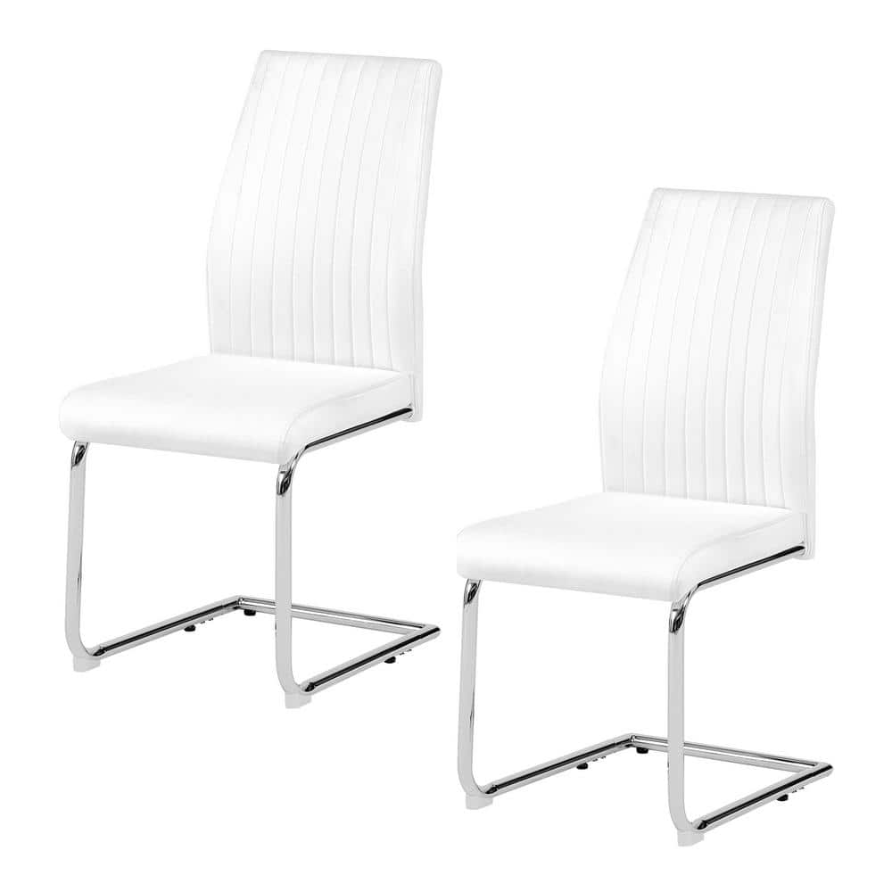 Set of 2Modern Mid Century White PU Leather High Back Upholstered