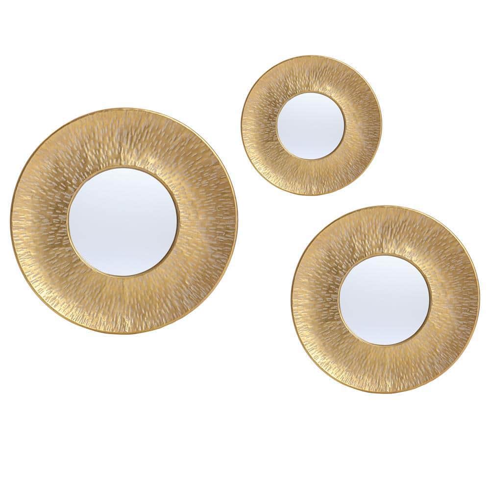 Gold Sunburst 3-Piece Round Wall Mirror Set