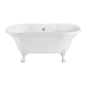 60 in. Acrylic Clawfoot Non-Whirlpool Bathtub in Glossy White With Glossy White Clawfeet And Glossy White Drain