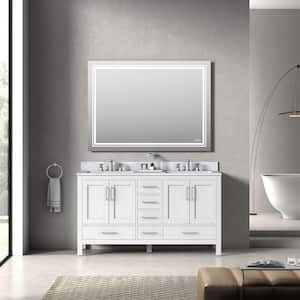 Eaton 60 in. W x 22 in. D x 34 in. H Bath Vanity in White with White Carrara Marble Top