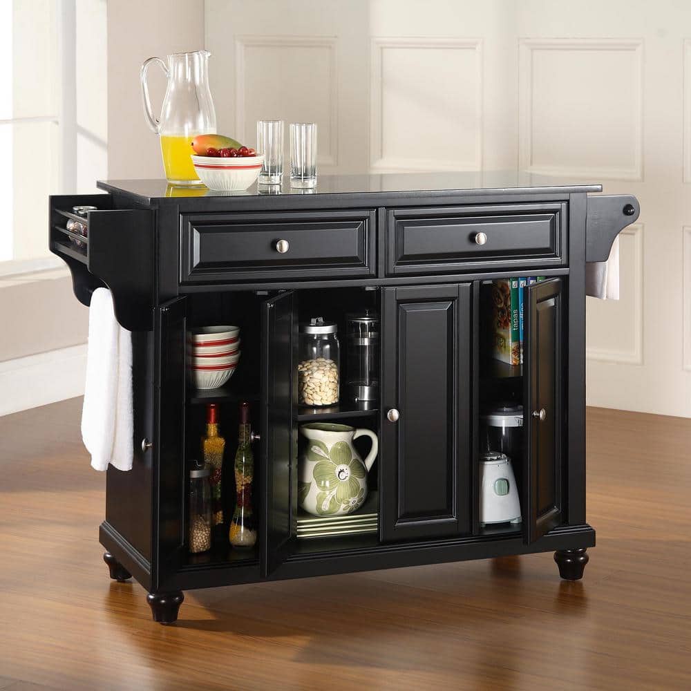 Cambridge Black Granite Top Kitchen Island in Cherry & Black