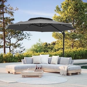 11 ft. Round Patio Cantilever Umbrella With Cover in Gray