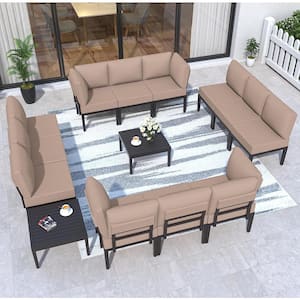 14-Piece Metal Outdoor Sectional Set with Cushion Sand