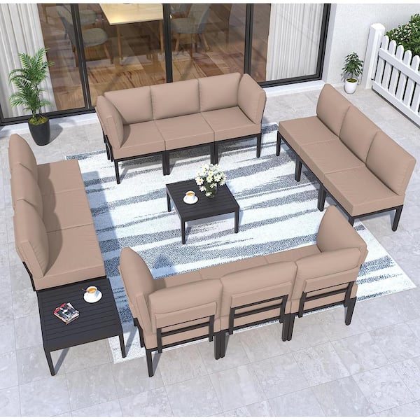 Halmuz 14-Piece Metal Outdoor Sectional Set with Cushion Sand