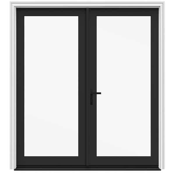 72 in. x 80 in. F4500 Right-Hand/Inswing Black Fiberglass French Patio Door w/ Low-E Glass and Black Handle