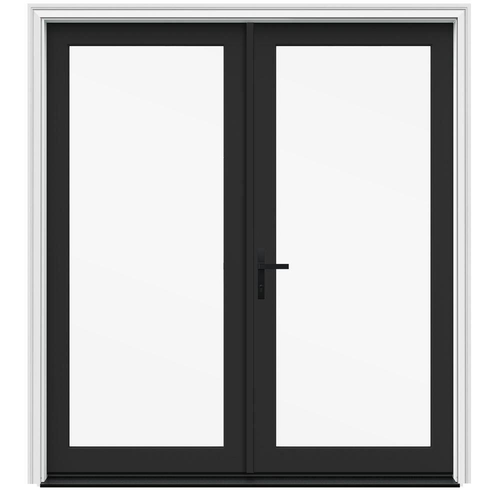 72 in. x 80 in. F4500 Right-Hand/Inswing Black/White Fiberglass French Patio Door w/ Low-E Impact Glass and Black Handle product image for price tracking