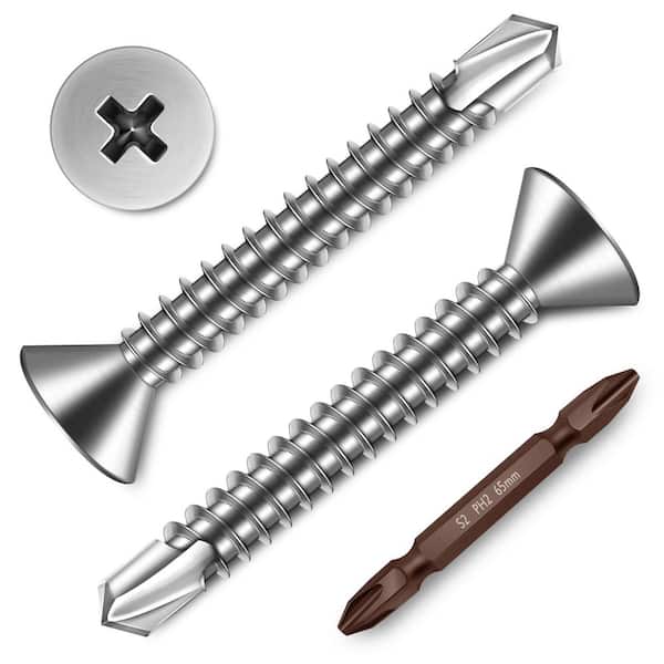 #8 x 1-1/4 in. Silver 410 Stainless Steel Phillips Flat Head Self Drilling Sheet Metal Screws (250-Pack)