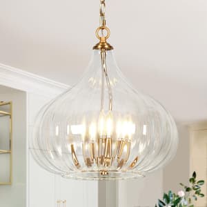 Modern 3-Light Plating Brass Chandelier with Waterdrop Clear Glass Shade, Coastal Pendant Light for Dining Room