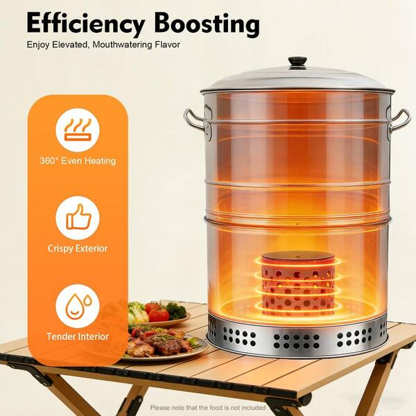 16.14 in Portable Charcoal Grill Smokeless Barrel Silver 50