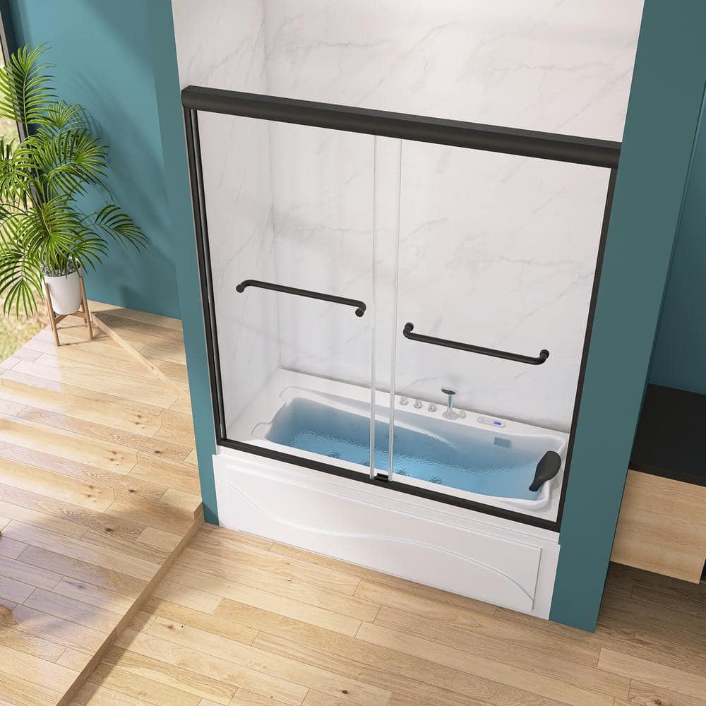 Black Aluminum and Tempered Glass Double Sliding Tub Door