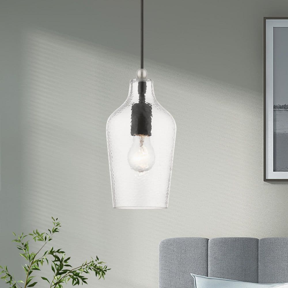 Avery Transitional Mini Pendant in Black and Brushed Nickel with Clear Glass