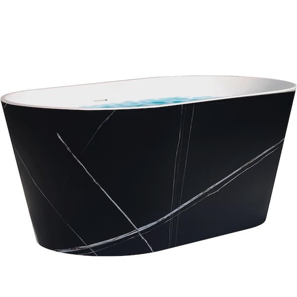 59.8 in. Fiberglass Freestanding Flat-bottom Double Ended Non-Whirlpool soaking Bathtub in Black Patterns