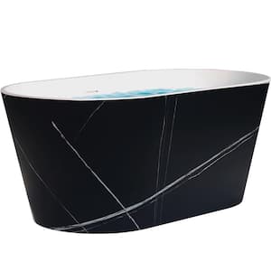 60 in. Fiberglass Freestanding Flat Bottom Non-Whirlpool Bathtub in Matte Black with Tub Filler Combo