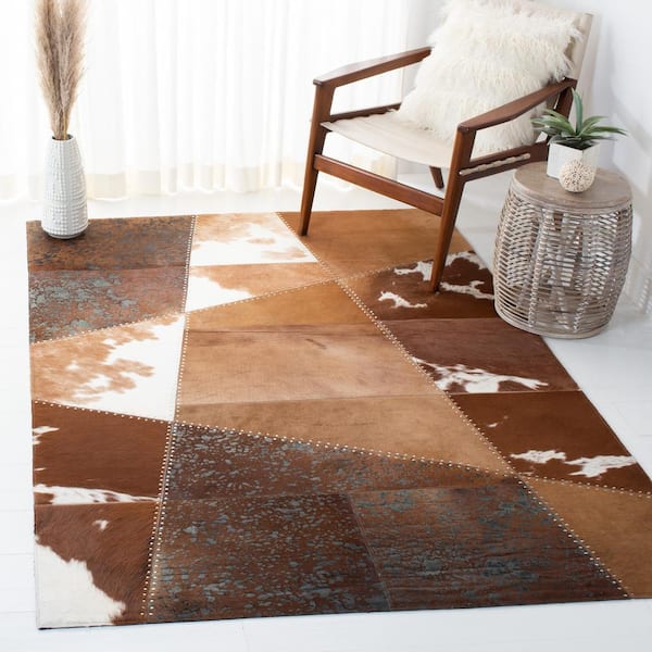 Studio Leather 5 ft. x 8 ft. Brown/Ivory Abstract Cow Area Rug