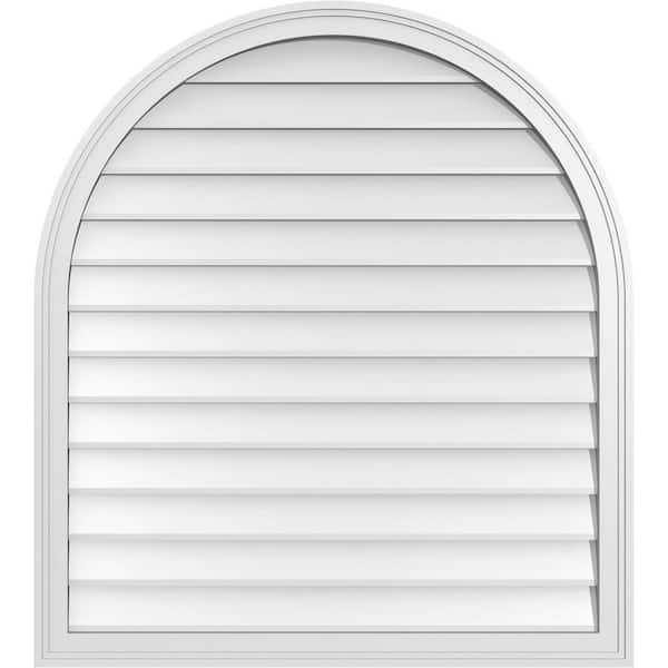Ekena Millwork 36 in. x 40 in. Round Top White PVC Paintable Gable Louver Vent Non-Functional