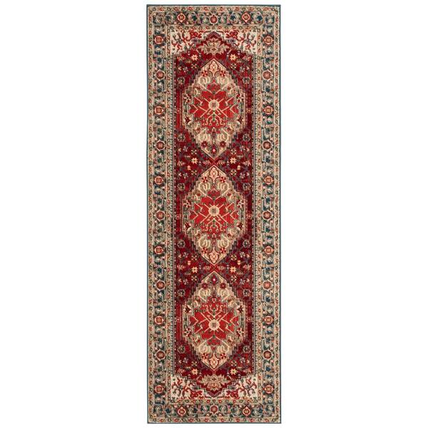 Kashan 3 ft. x 12 ft. Blue/Red Medallion Runner Rug
