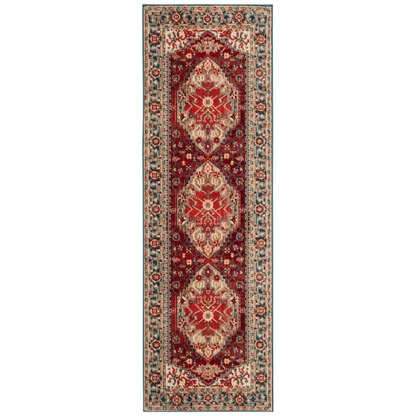 Kashan 3 ft. x 6 ft. Blue/Red Medallion KSN306M Runner Rug