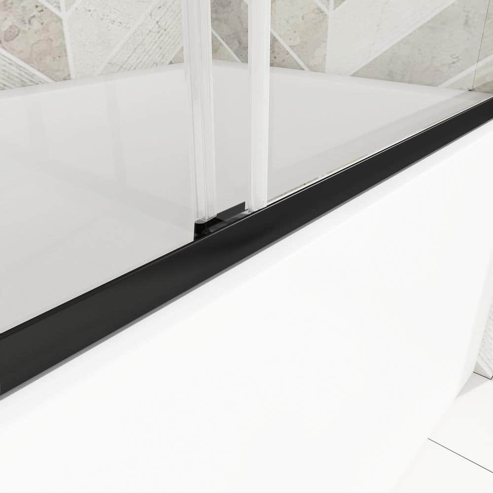 Black Framed Double Sliding Tub Door with Clear Tempered Glass