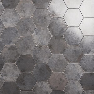 Mandalay Hex Antracite 9.13 in. x 10.51 in. Polished Porcelain Floor and Wall Tile (8.07 sq. ft./Case)