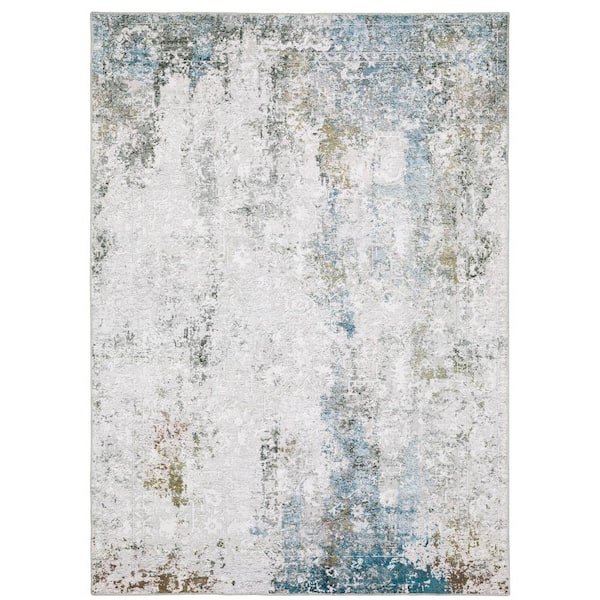 AVERLEY HOME Maya Ivory/Blue 2 ft. x 3 ft. Distressed Abstract Area Rug