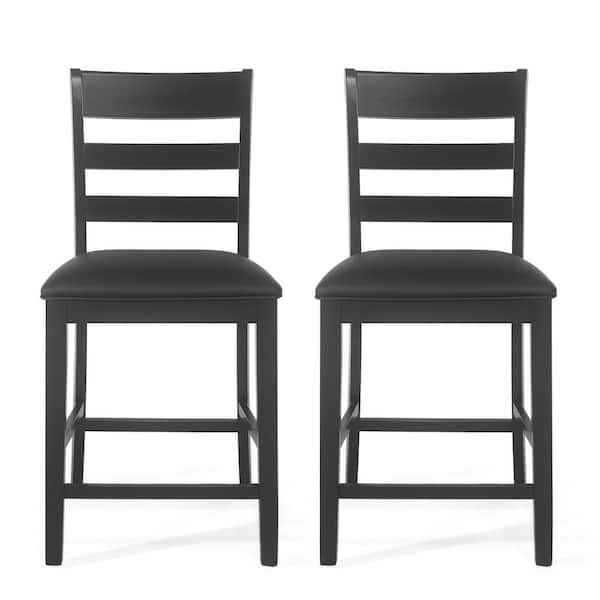 Noble House Woodbine 41.25 in. Black Upholstered Counter Stool (Set of 2)
