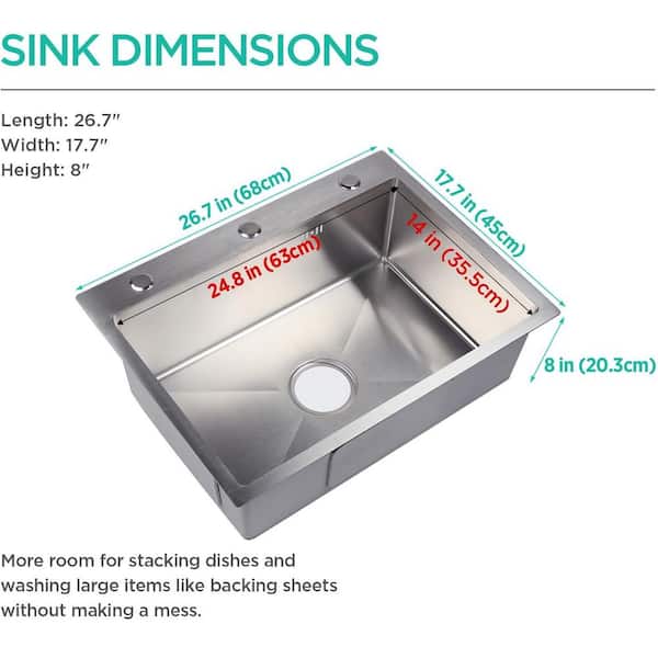 Adrinfly 26.7 in. Undermount Single Bowl Sink with Faucet