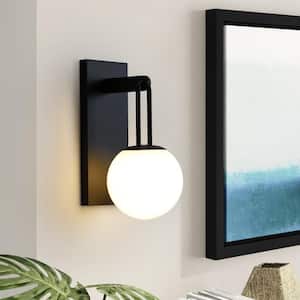 5.87 in. 1-Light Modern Black Vanity Light with Opal Glass Shade