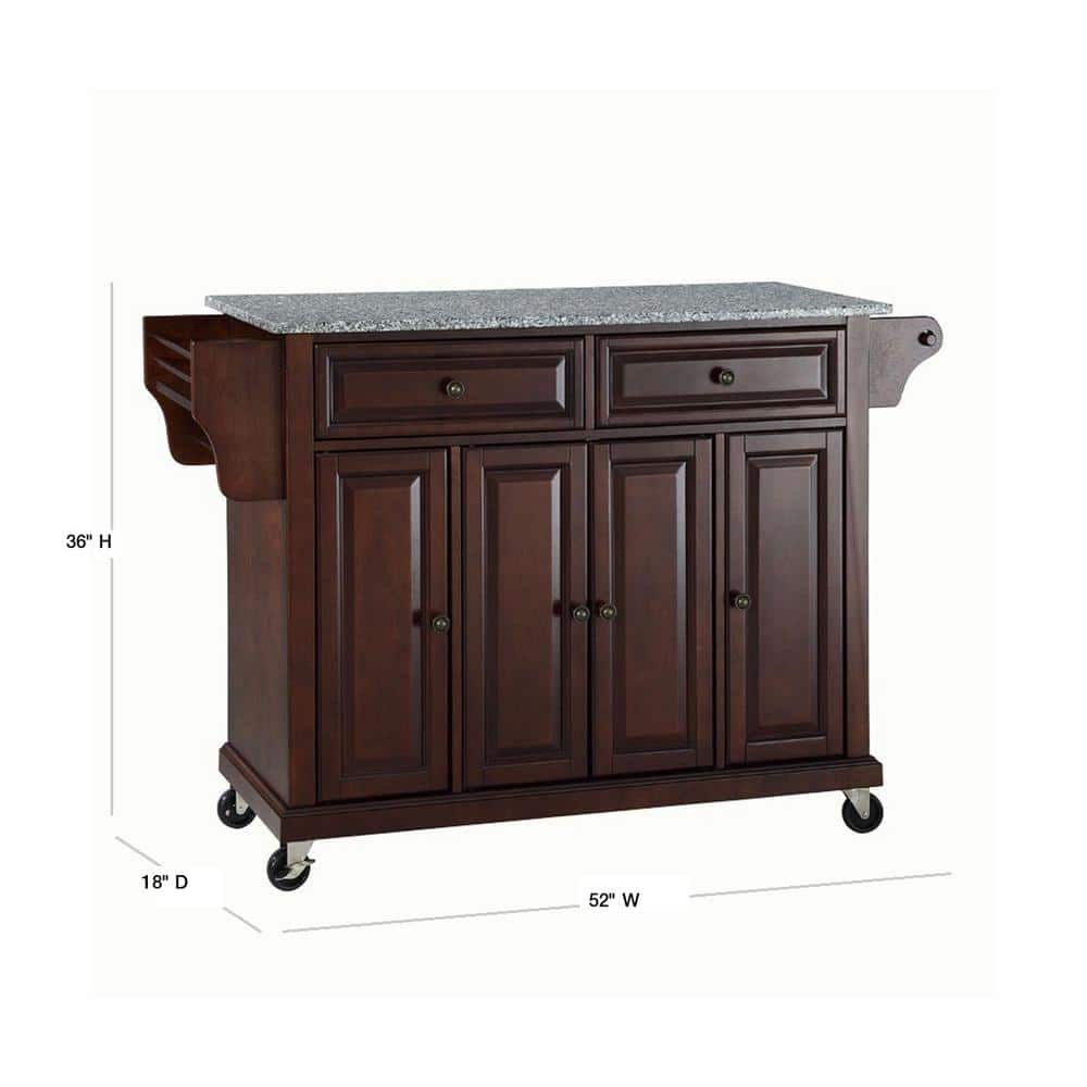Mahogany Granite Top 46" Kitchen Cart with Spice Rack and Storage