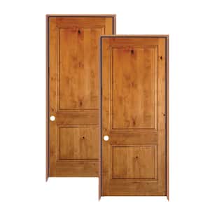 30 in. x 80 in. Rustic Knotty Alder 2-Panel Square Top Solid Wood Right-Hand Single Prehung Interior Door (2-Pack)