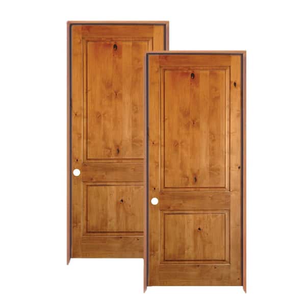 Krosswood Doors 32 in. x 80 in. Knotty Alder 2-Panel Square Top Door (2-Pack)
