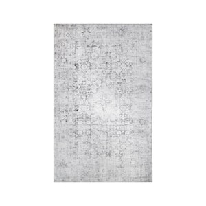Huda Charcoal 5 ft. 7 in. x 8 ft. 9 in. Rustic Oriental Medallion Polyester Area Rug
