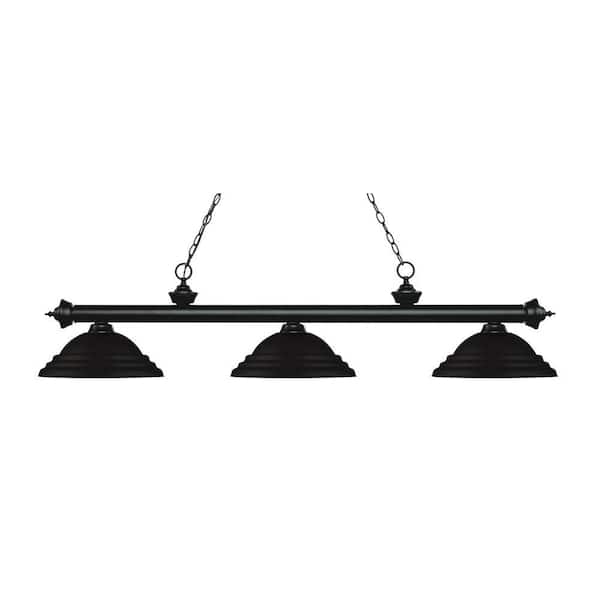 Unbranded Riviera 3-Light Matte Black With Stepped Matte Black Shade Billiard Light With No Bulbs Included