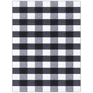 Ottohome Collection Non-Slip Checkered Buffalo Plaid 5x7 Indoor Area Rug,5 ft.x6 ft. 6 in.,Grayscale