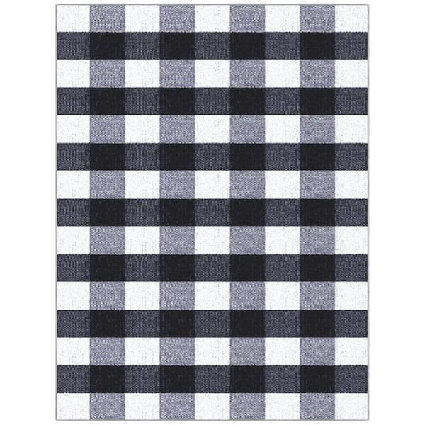 Ottohome Collection Non-Slip Checkered Buffalo Plaid 5x7 Indoor Area Rug,5 ft.x6 ft. 6 in.,Grayscale
