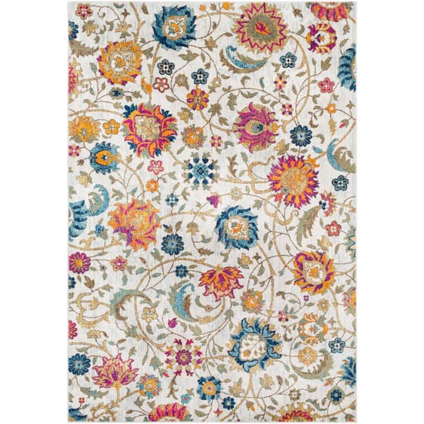 Livabliss Kassandra Light Grey 5 ft. 3 in. x 7 ft. 3 in. Floral Area Rug