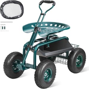 Garden Cart Rolling Workseat with Wheels Gardening Stool for Planting 360-Degree Swivel Seat Wagon Scooter Green Steel
