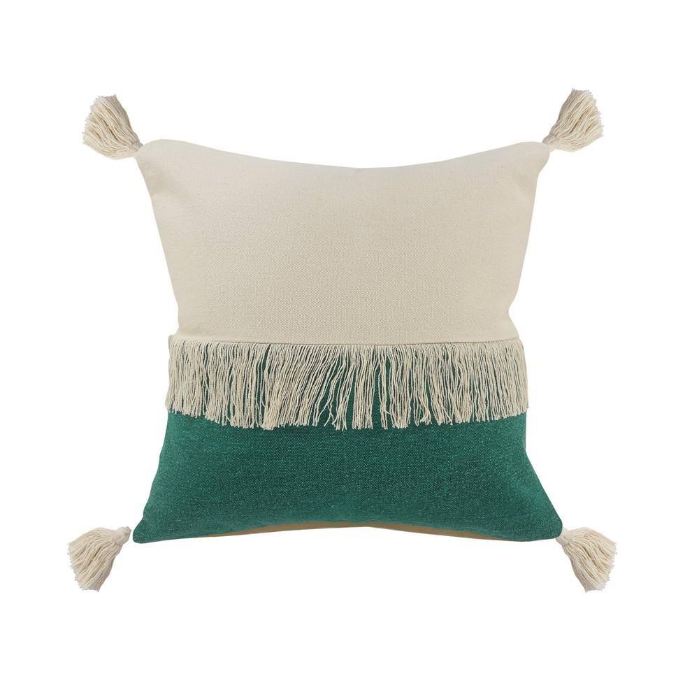 Festival Fringe Emerald Green/off-White Color Block Soft Poly-fill 20 in. x