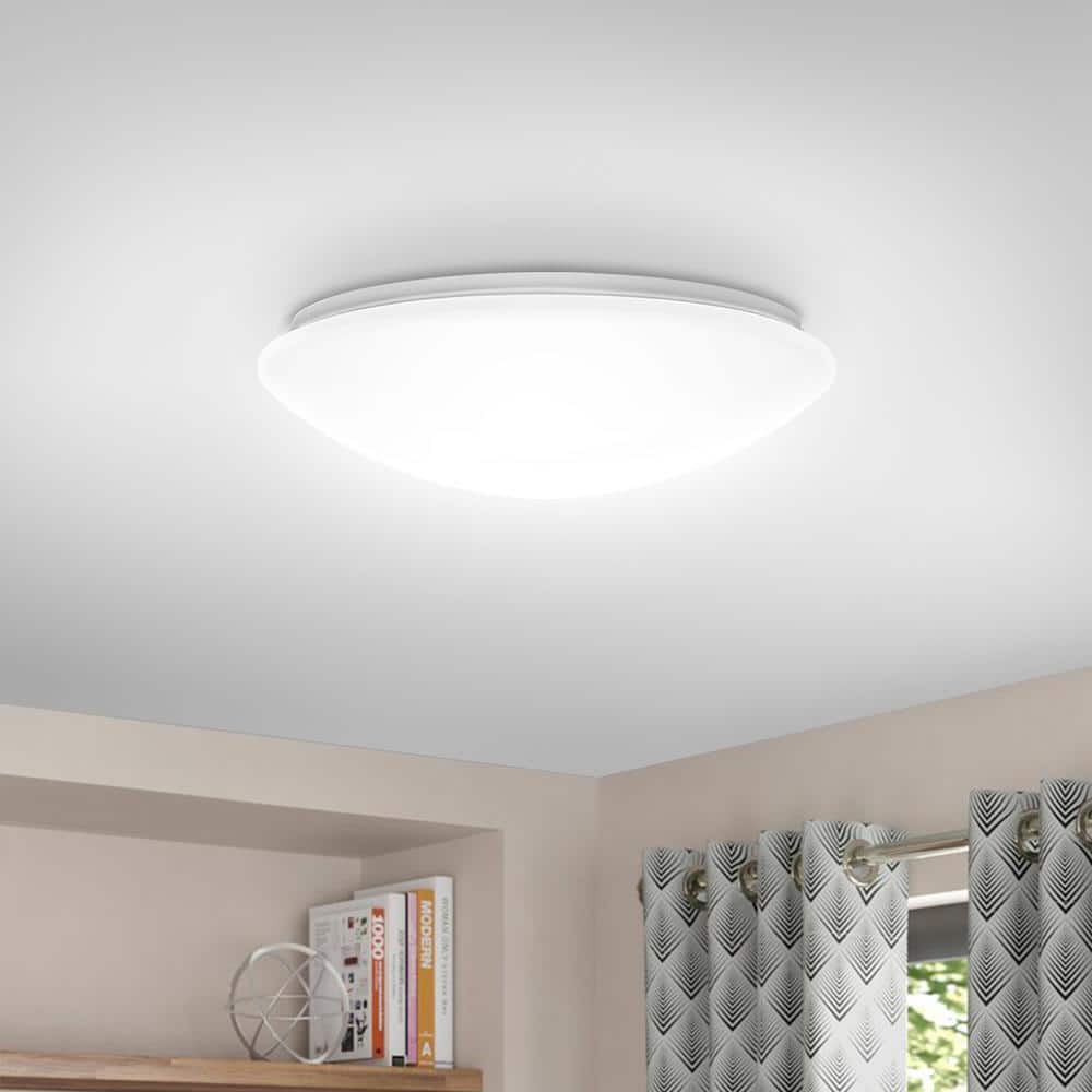 YANSUN 14 in. White Dimmable LED Flush Mount Ceiling Light with White Shade Daylight White 6000K for Bedroom Living Room Foyer