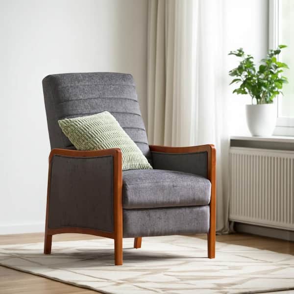 Ryka Gray and Brown Fabric Glider Recliner Chair