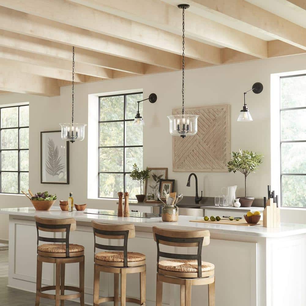 Winslett Matte Black Semi-Flush Mount with Seeded Glass Shade
