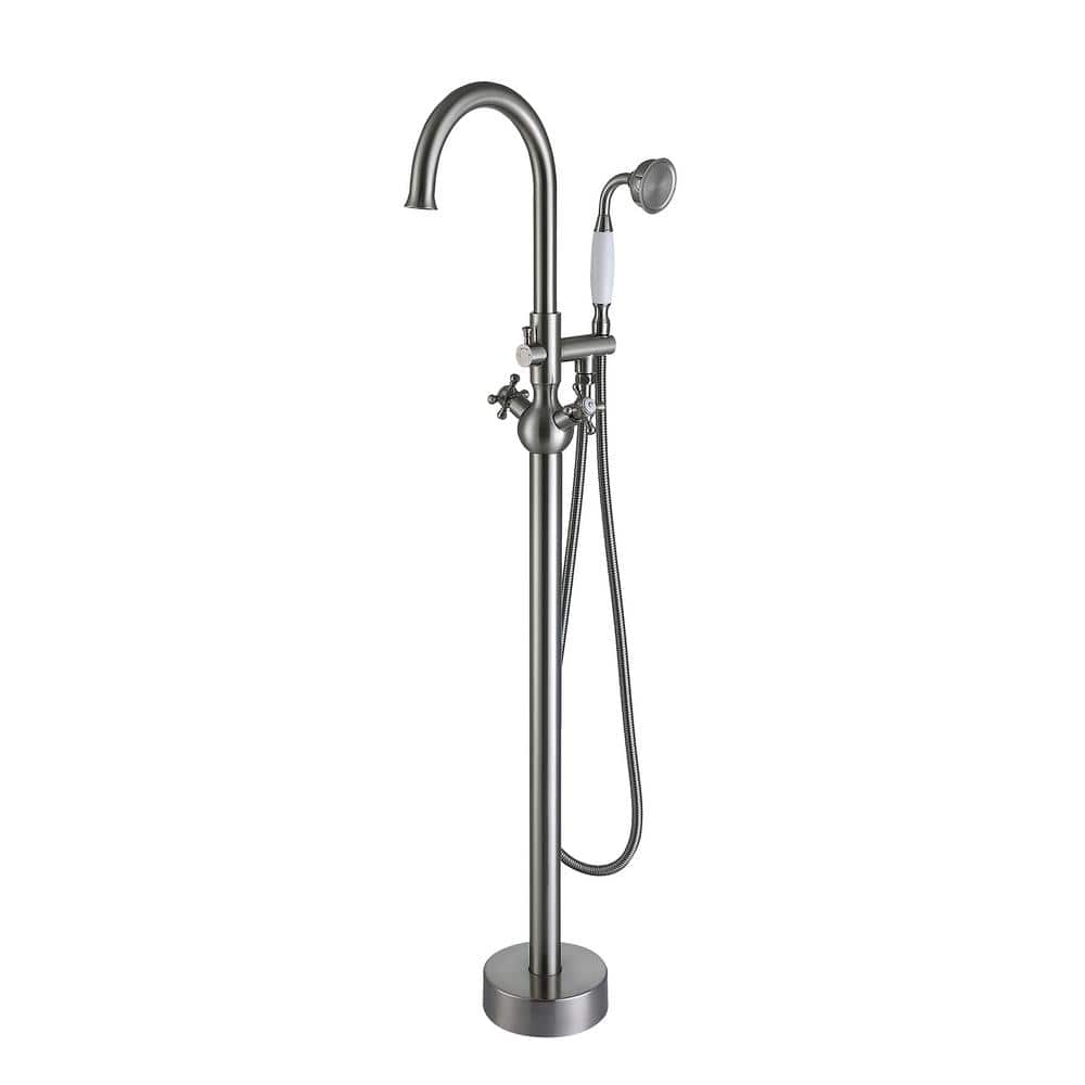 Brushed Nickel Freestanding Tub Filler with Handheld Shower