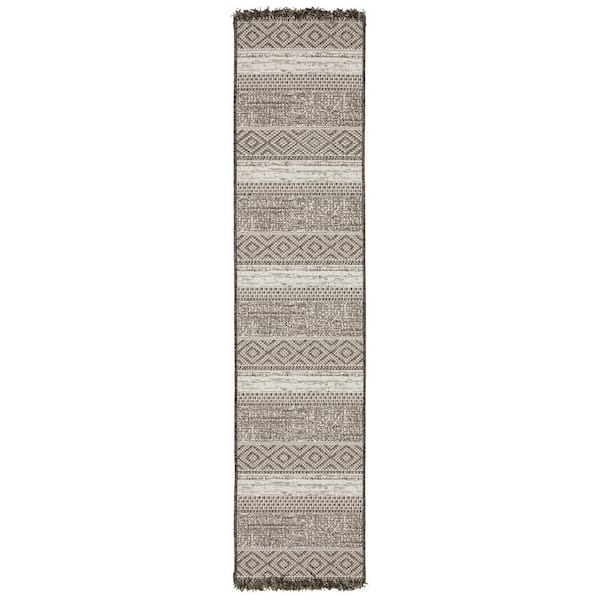 Gables Beige 2 ft. x 8 ft. Southwestern Stripe Polypropylene Indoor/Outdoor Runner Area Rug