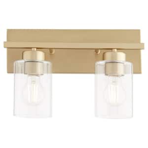 Carter 2-Light- 100-Watts, Medium Lamp Base Light Vanity 14 in. Width with 2-Clear Glass Diffusers - Satin Nickel