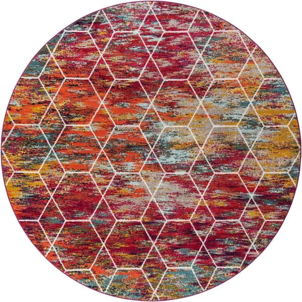 Trellis Frieze Geometric Multi 10 ft. x 10 ft. Area Rug