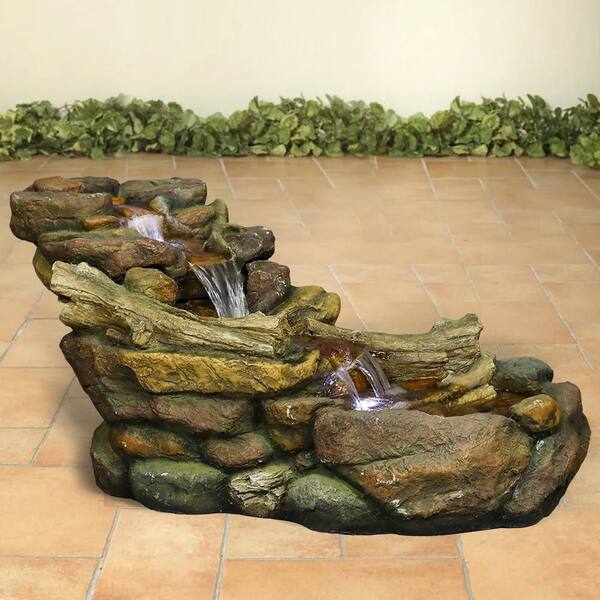 AUTMOON 19 in. Cascading Outdoor Rock Water Fountain with LED